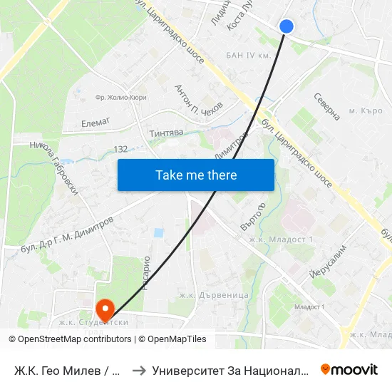 🚌 Ж.К. Гео Милев / Geo Milev Qr. (2595) to Университет За Национално И Световно Стопанство map