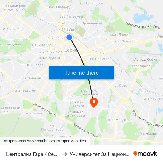 Централна Гара / Central Railway Station (1333) to Университет За Национално И Световно Стопанство map