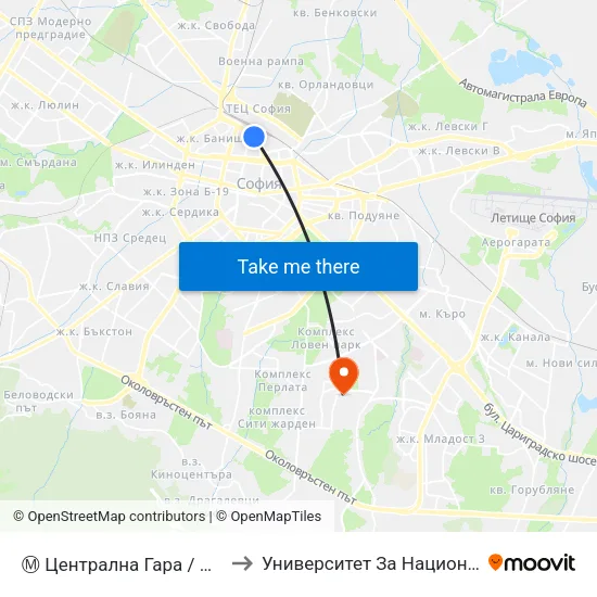 Ⓜ️ Централна Гара / Central Railway Station (1333) to Университет За Национално И Световно Стопанство map
