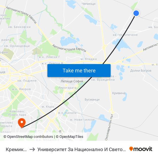 Кремиковци to Университет За Национално И Световно Стопанство map