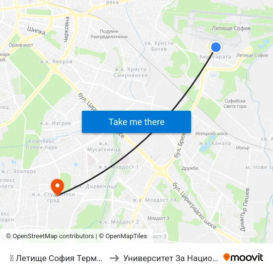 ✈️ Летище София Терминал 1 / Sofia Airport Terminal 1 to Университет За Национално И Световно Стопанство map