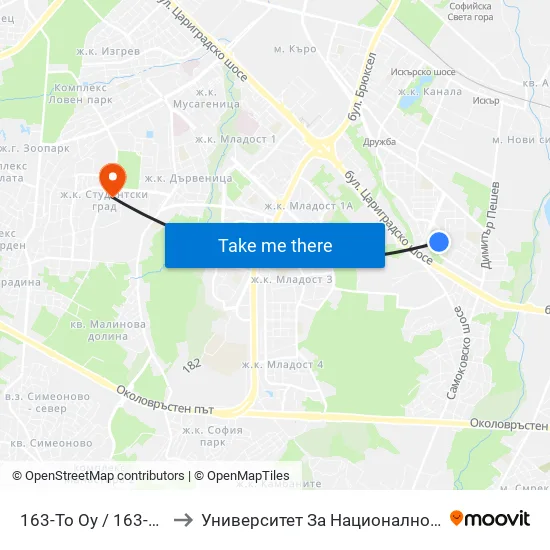 163-То Оу / 163-Th School (0015) to Университет За Национално И Световно Стопанство map