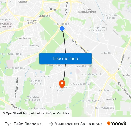 Бул. Пейо Яворов / Peyo Yavorov Blvd. (0074) to Университет За Национално И Световно Стопанство map