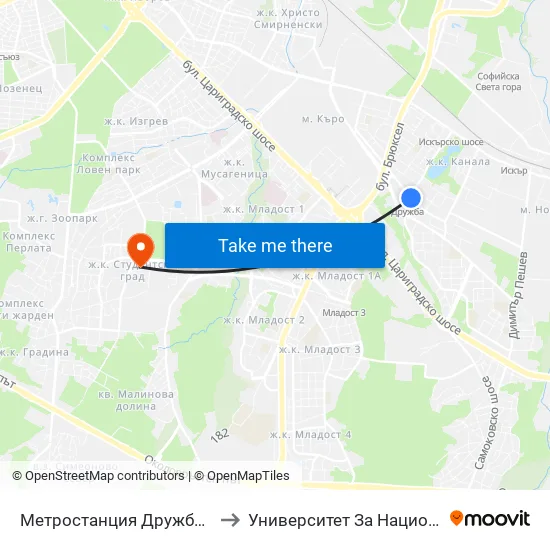 Ⓜ️ Метростанция Дружба / Druzhba Metro Station (0235) to Университет За Национално И Световно Стопанство map