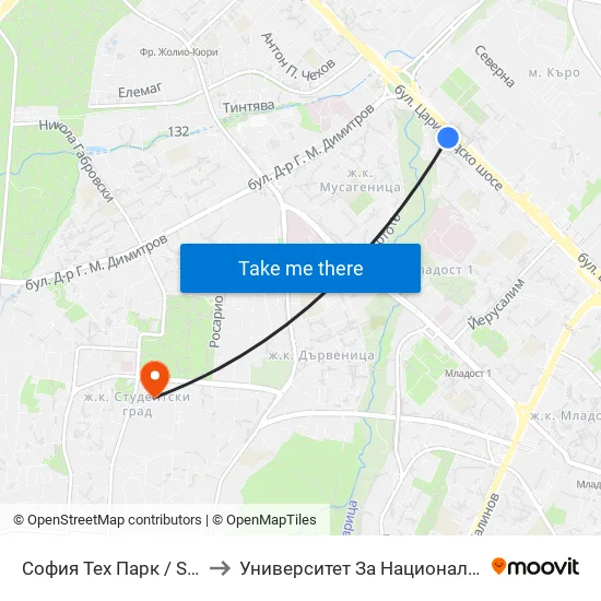 София Тех Парк / Sofia Tech Park (0576) to Университет За Национално И Световно Стопанство map
