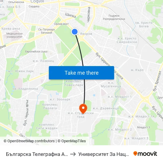 Българска Телеграфна Агенция / Bulgarian News Agency (1394) to Университет За Национално И Световно Стопанство map