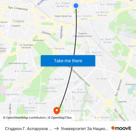 Стадион Г. Аспарухов / G. Asparuhov Stadium (1613) to Университет За Национално И Световно Стопанство map