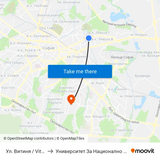 Ул. Витиня / Vitinya St. (1753) to Университет За Национално И Световно Стопанство map