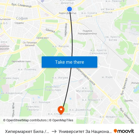Ⓜ️ Метростанция Хаджи Димитър / Hadzhi Dimitar Metro Station (2107) to Университет За Национално И Световно Стопанство map