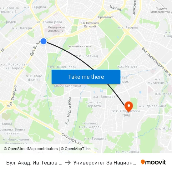 Ⓜ️ Бул. Акад. Ив. Гешов / Ivan Geshov Blvd. (2805) to Университет За Национално И Световно Стопанство map