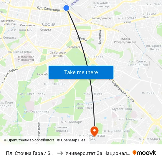 Пл. Сточна Гара / Stochna Gara Sq (1318) to Университет За Национално И Световно Стопанство map