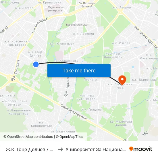 Ж.К. Гоце Делчев / Gotse Delchev Qr. (0599) to Университет За Национално И Световно Стопанство map