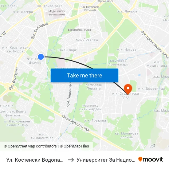 Ул. Костенски Водопад / Kostenski Vodopad St. (2008) to Университет За Национално И Световно Стопанство map