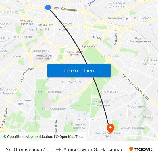 Ул. Опълченска / Opalchenska St. (2082) to Университет За Национално И Световно Стопанство map