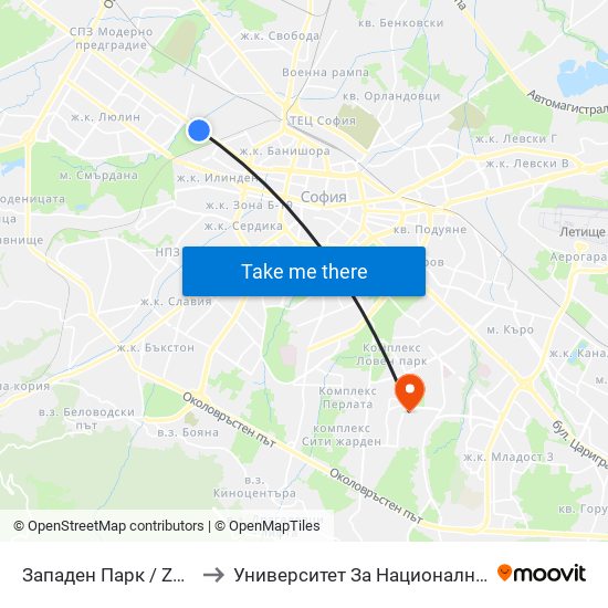 Западен Парк / Zapaden Park (1251) to Университет За Национално И Световно Стопанство map