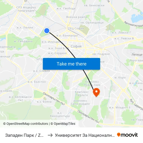 Западен Парк / Zapaden Park (1251) to Университет За Национално И Световно Стопанство map