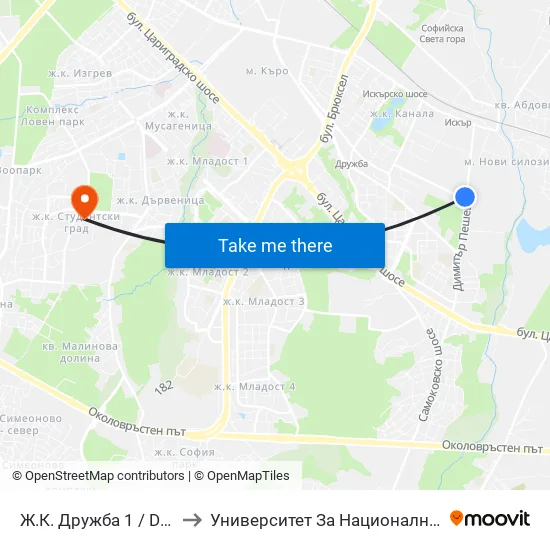 Ж.К. Дружба 1 / Druzhba 1 Qr. (0605) to Университет За Национално И Световно Стопанство map