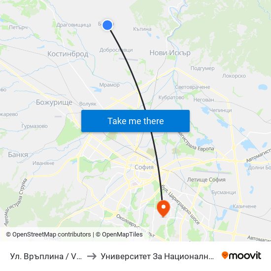 Ул. Връплина / Vraplina St. (2818) to Университет За Национално И Световно Стопанство map