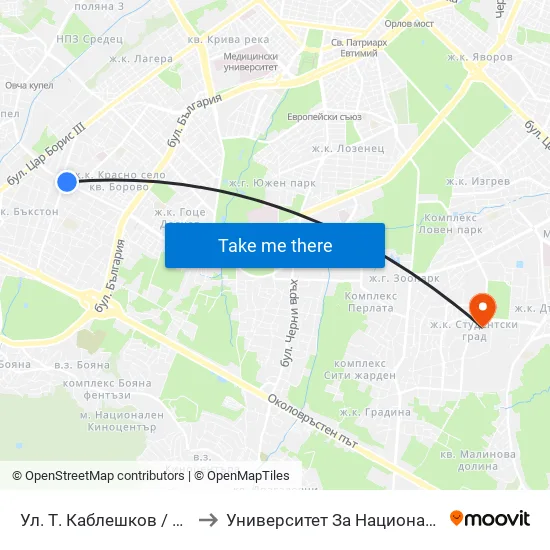 Ул. Т. Каблешков / T. Kableshkov St. (2210) to Университет За Национално И Световно Стопанство map