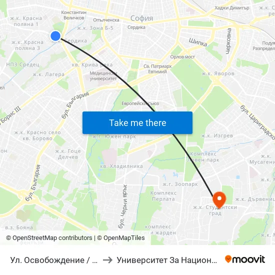 Ул. Освобождение / Osvobozhdenie St. (2099) to Университет За Национално И Световно Стопанство map