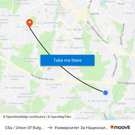 Сба / Union Of Bulgarian Motorists (1504) to Университет За Национално И Световно Стопанство map
