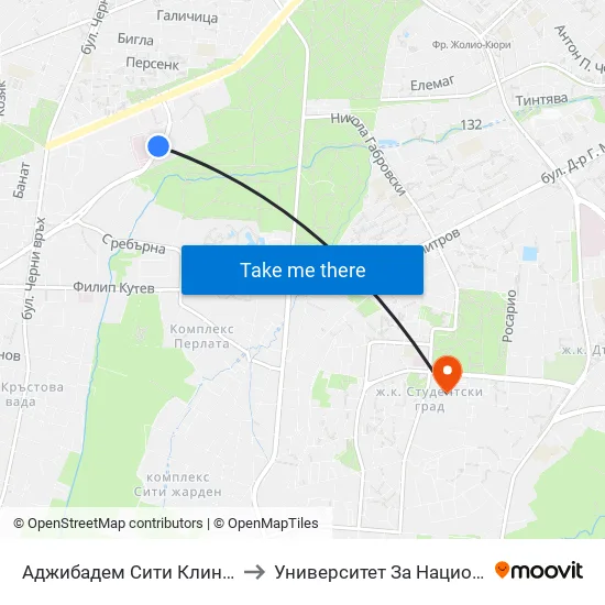 Аджибадем Сити Клиник / Acibadem City Clinic (2778) to Университет За Национално И Световно Стопанство map