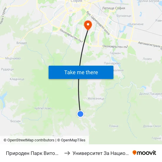 👋 Природен Парк Витоша / Vitosha Nature Park (6618) to Университет За Национално И Световно Стопанство map