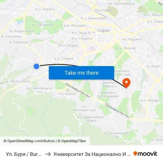 Ул. Буря / Burya St. (6621) to Университет За Национално И Световно Стопанство map