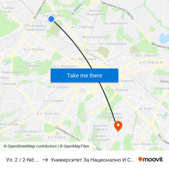 Ул. 2 / 2-Nd St. (6646) to Университет За Национално И Световно Стопанство map