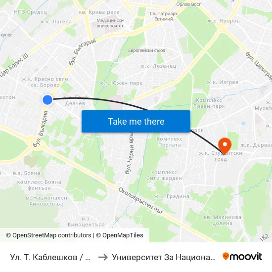 Ул. Т. Каблешков / T. Kableshkov St. (2212) to Университет За Национално И Световно Стопанство map