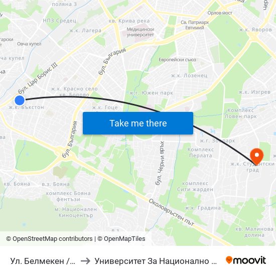 Ул. Белмекен / Belmeken St. to Университет За Национално И Световно Стопанство map