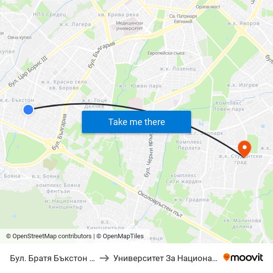 Бул. Братя Бъкстон / Bratya Buckstone Blvd. to Университет За Национално И Световно Стопанство map