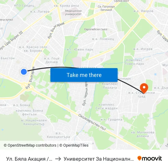 Ул. Бяла Акация / Byala Akatsiya St. to Университет За Национално И Световно Стопанство map