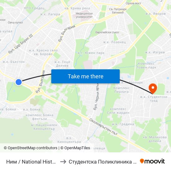 Ним / National History Museum (1464) to Студентска Поликлиника 5 Поликлиника – 5 Дкц map