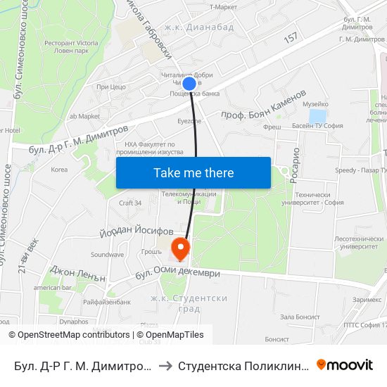 Бул. Д-Р Г. М. Димитров / G. M. Dimitrov Blvd. (0317) to Студентска Поликлиника 5 Поликлиника – 5 Дкц map