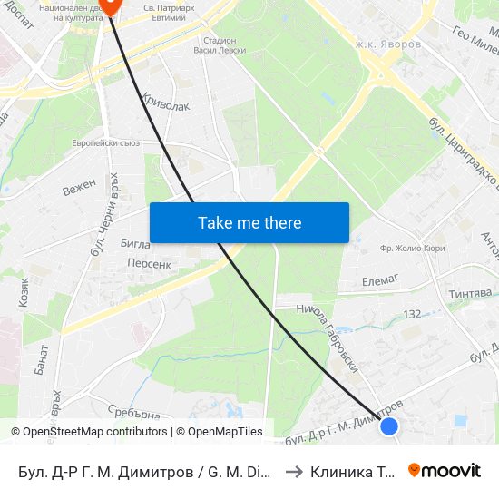 Бул. Д-Р Г. М. Димитров / G. M. Dimitrov Blvd. (0318) to Клиника Торакс-2 map