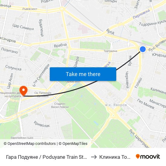 Гара Подуяне / Poduyane Train Station (0466) to Клиника Торакс-2 map