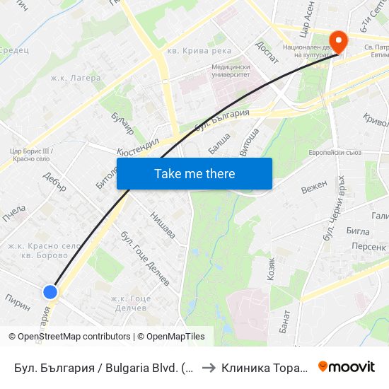 Бул. България / Bulgaria Blvd. (6564) to Клиника Торакс-2 map