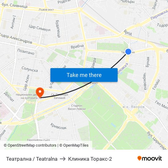 Театрална / Teatralna to Клиника Торакс-2 map