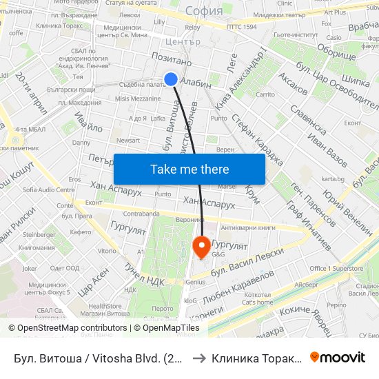 Бул. Витоша / Vitosha Blvd. (2825) to Клиника Торакс-2 map