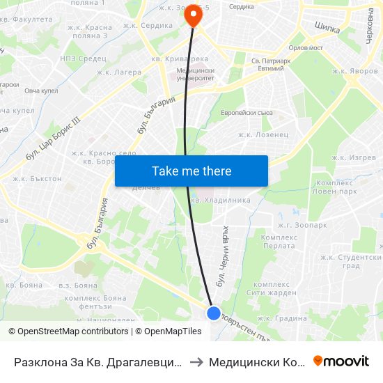 Разклона За Кв. Драгалевци / Fork Road To Dragalevtsi Qr. (1457) to Медицински Колеж ""Й. Филаретова"" map