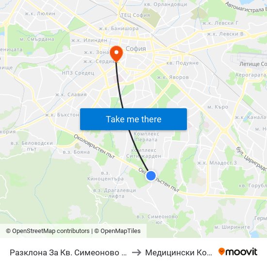 Разклона За Кв. Симеоново / Fork Road To Simeonovo Qr. (1458) to Медицински Колеж ""Й. Филаретова"" map