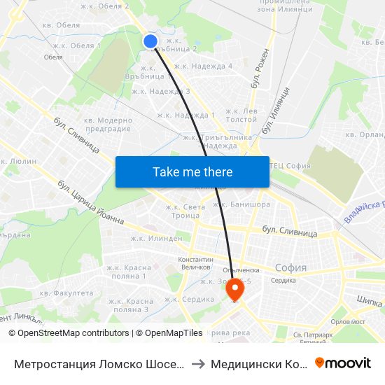 Метростанция Ломско Шосе / Lomsko Shose Metro Station (2660) to Медицински Колеж ""Й. Филаретова"" map