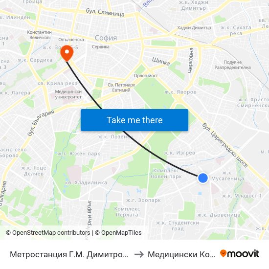 Метростанция Г.М. Димитров / G. M. Dimitrov Metro Station (2679) to Медицински Колеж ""Й. Филаретова"" map