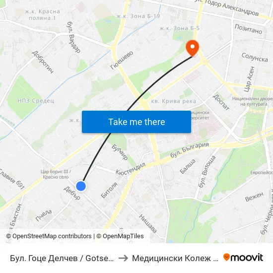 Бул. Гоце Делчев / Gotse Delchev Blvd. (0311) to Медицински Колеж ""Й. Филаретова"" map