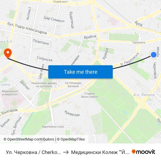Ул. Черковна / Cherkovna St. (2259) to Медицински Колеж ""Й. Филаретова"" map
