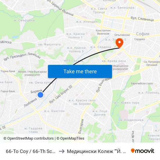 66-То Соу / 66-Th School (0041) to Медицински Колеж ""Й. Филаретова"" map
