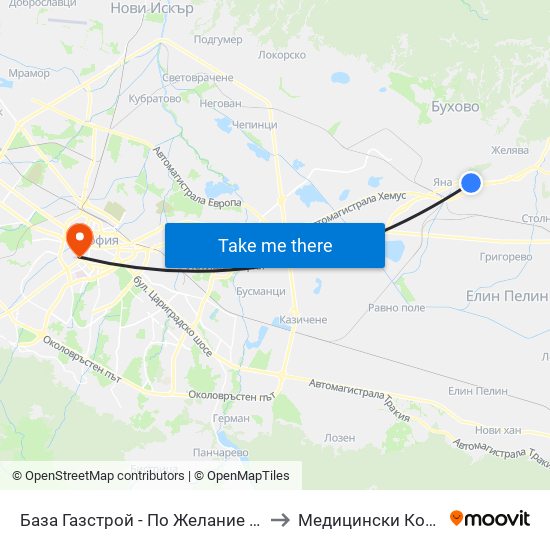 База Газстрой - По Желание / Gazstroy Base - on Demand (0088) to Медицински Колеж ""Й. Филаретова"" map