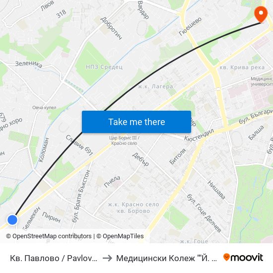Кв. Павлово / Pavlovo Qr. (0888) to Медицински Колеж ""Й. Филаретова"" map