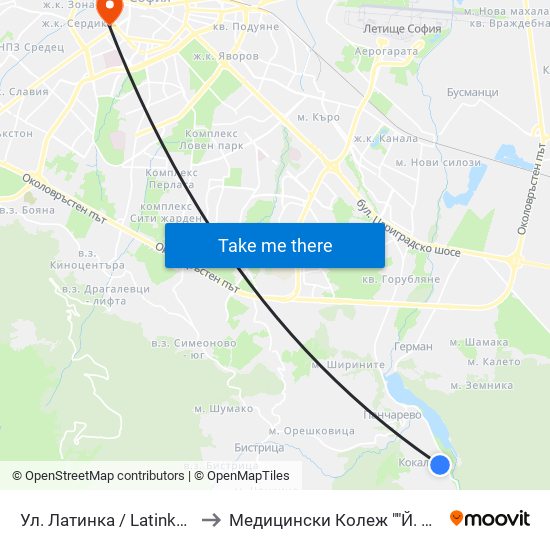 Ул. Латинка / Latinka St. (2019) to Медицински Колеж ""Й. Филаретова"" map